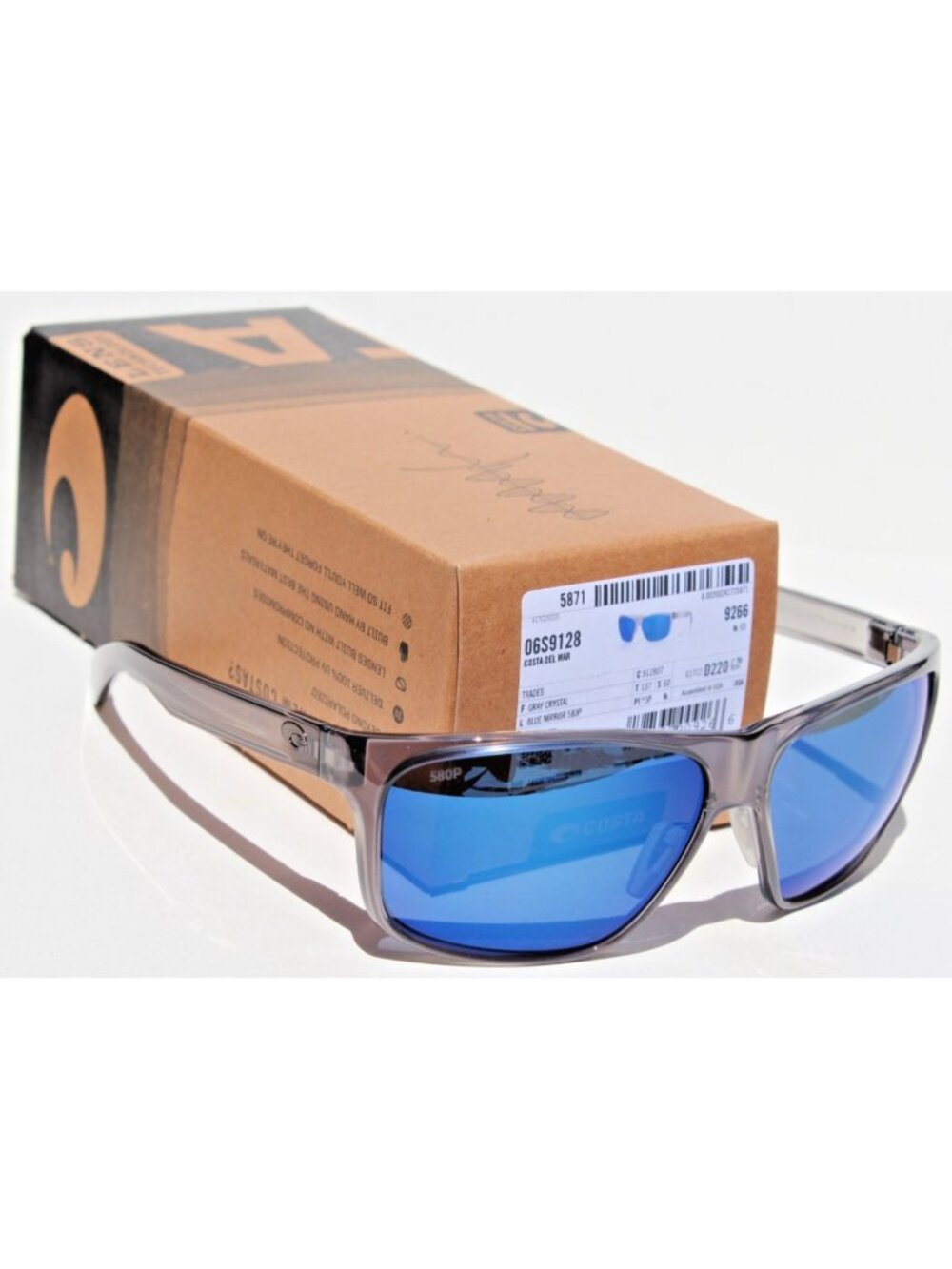 COSTA DEL MAR Trades POLARIZED Sunglasses Gray Crystal/Blue Mirror 580P NEW